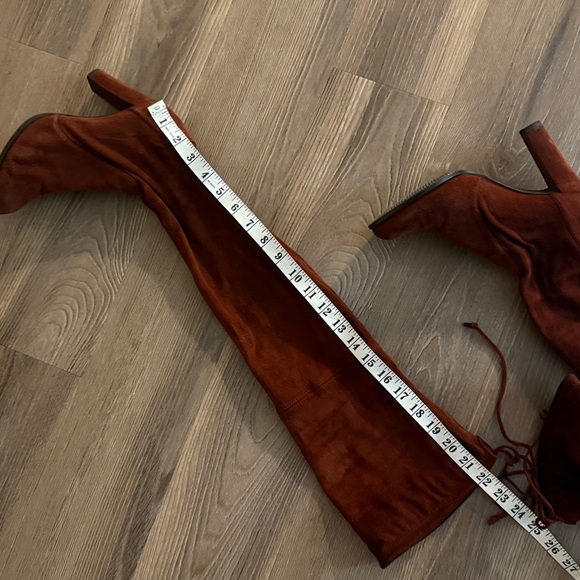 Stuart weitzman stretch suede dark maroon red highland thigh high heeled boots - Picture 8 of 9